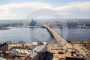 View of Daugava River, Library and Akmens Bridge