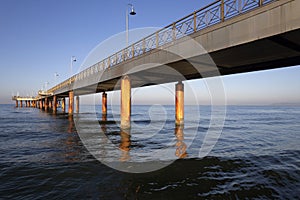 View at dawn of Marina di Pietrasanta pier Tuscany Italy