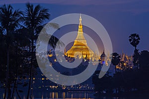 View at dawn of the Shwedagon Pagoda