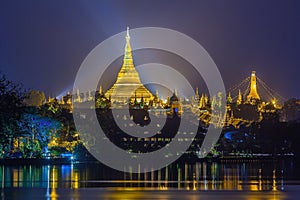 View at dawn of the Shwedagon Pagoda