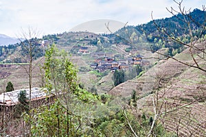 view of Dazhai village from green hills