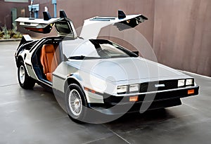 A view of a De Lorean car