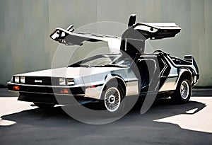 A view of a De Lorean car