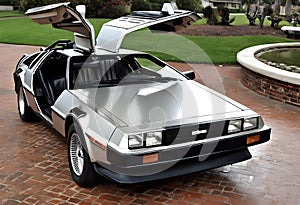 A view of a De Lorean car