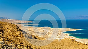 View of Dead Sea coastline in Israel