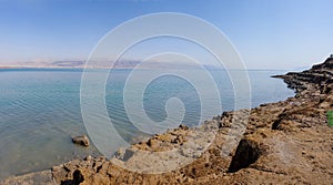 View of Dead Sea coastline at sunny day, Israel.