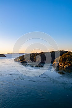 The view from Deception Pass bridge at sunset