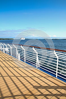 View from the deck of a cruise ship across the ocean, cruising the Baltic Sea