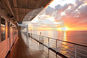 View from deck of cruise ship. beautiful sunrise under water