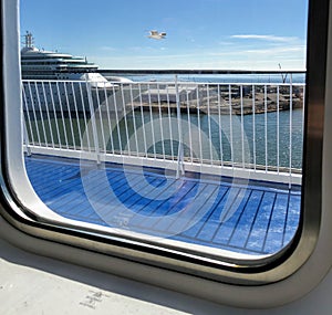 View from the deck of the cruise ship during the journey on a sunny day