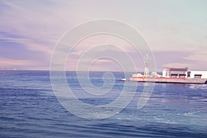 View from the deck of cruise ship on the pier of the Greece isla