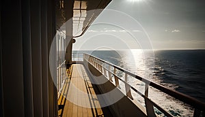 View from the deck of a cruise ship during a sunny day.