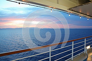 View from deck of cruise ship. sunset