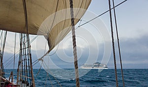 View from the deck of an old ship on a cruise liner