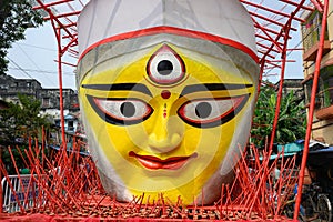 View of decorated Durga Puja pandal in Kolkata, West Bengal, India on October 17, 2023.