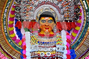 View of decorated Durga Puja pandal in Kolkata, West Bengal, India.
