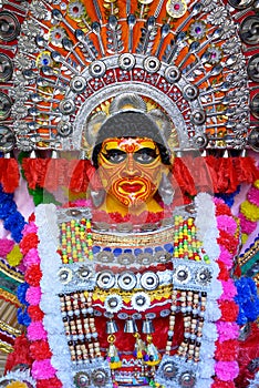 View of decorated Durga Puja pandal in Kolkata, West Bengal, India.