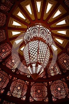 View of decorated Durga Puja pandal in Kolkata, West Bengal, India.