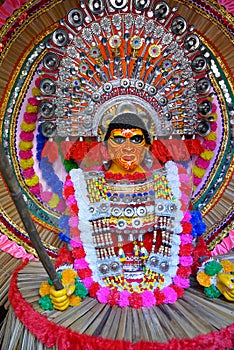 View of decorated Durga Puja pandal in Kolkata, West Bengal, India.