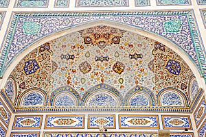 View at the decoration of Mosque of Shahi Eid Gah in the streets of Multan in Pakistan