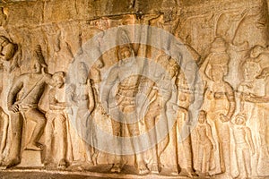 View at the Decoration rock relief Krishna Mandapam in Mamallapuram - Tamil Nadu, India