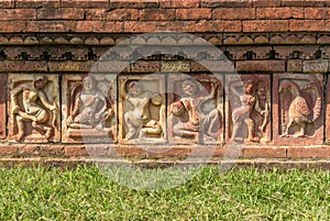 View at the decorative motifs of Ancient ruins Somapura Mahavihara in Paharapur - Bangladesh