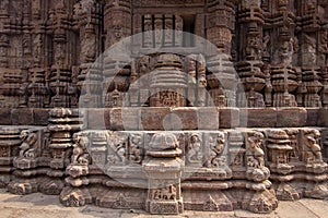 View at the Decorative stone relief of Suka Sari Temple in Bhubaneswar - Odisha, India