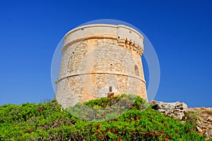 View on the Defense Tower Alcaufar on Menorca