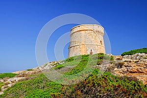 View on the Defense Tower Alcaufar on Menorca
