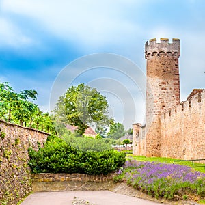 View of the defensive wall at Obernai, Bas Rhin, Alsace France