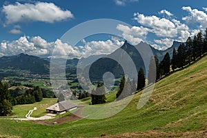 View on Dent de Broc mountain from a hiking path, Switzerland