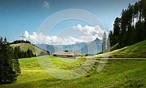 View on Dent de Broc mountain from a hiking path, Switzerland