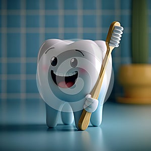 view Dental whimsy Funny tooth character with a toothbrush, oral hygiene