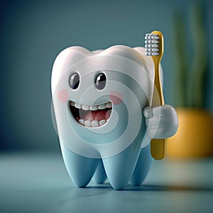 view Dental whimsy Funny tooth character with a toothbrush, oral hygiene