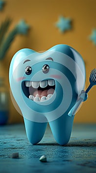 view Dental whimsy Funny tooth character with a toothbrush, oral hygiene