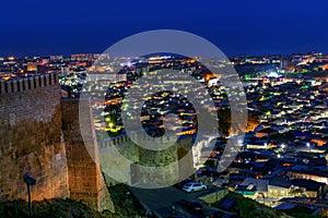 View of Derbent city at night. Republic of Dagestan, Russia