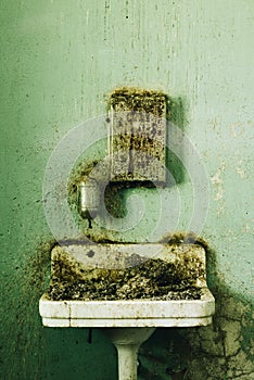 Derelict Bathroom Sink + Poop - Abandoned Creedmoor State Hospital - New York