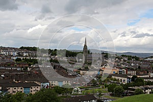 View of Derry - Londonderry with St Eugene`s Cathedral in the background, Northern Ireland