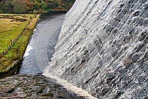 View of Derwent Dam and Reservoir in overflow