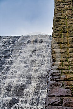 View of Derwent Dam and Reservoir in overflow