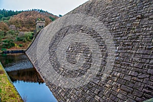 View of Derwent Dam and Reservoir, Peak District, Derbyshire, UK