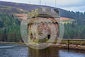 View of Derwent Dam and Reservoir, Peak District, Derbyshire, UK