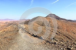 View of the desert hills from Mirador astronomico Sicasumbre, Fuerteventura, Spain