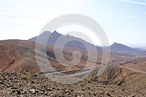 View of the desert hills from Mirador astronomico Sicasumbre, Fuerteventura, Spain