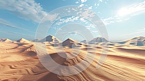 A view of a desert landscape with its organized dunes and perfectly formed ridges.