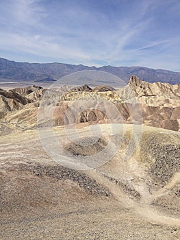 View of the desert and mountains in Death Valley near Zabriskie Point