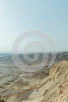 View on desert sunny land near dead sea in Israel