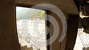 View from Destroyd Building on river Ganges with dark Impetuous stream