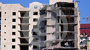 View of the Destroyed Concrete Building at the Construction Site.