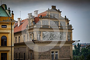 View of a detail of a building in Prague